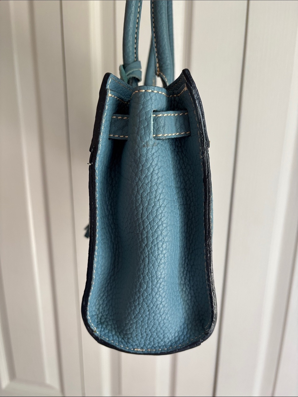 Dooney & Bourke Blue Pebbled Leather Mini Tassel Handbag Purse - Picture 4 of 11
